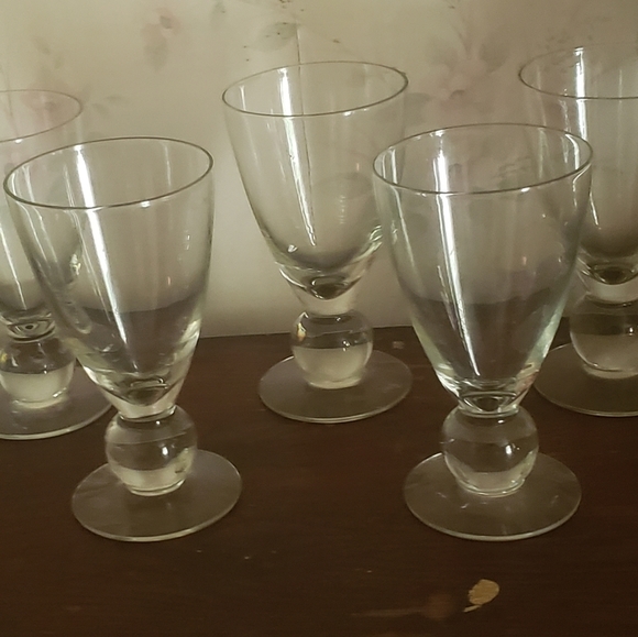 Vintage Mid-century Hand Blown Ball Footed Water Goblets Set of 5 RARE - Picture 3 of 5